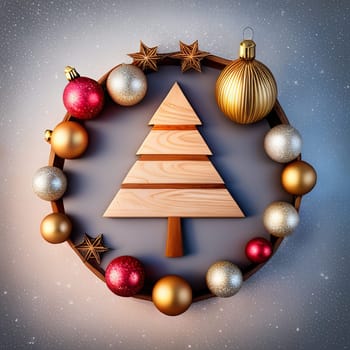 Christmas Ornaments Tree On Wood