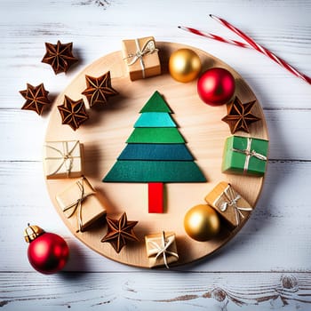 Christmas Ornaments Tree On Wood