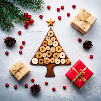 christmas decoration on wooden background.