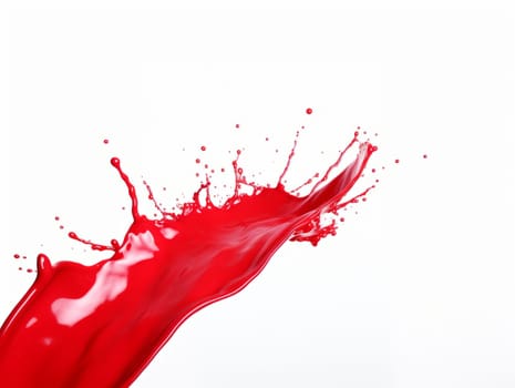 red paint splash on white background with drops and paint trail