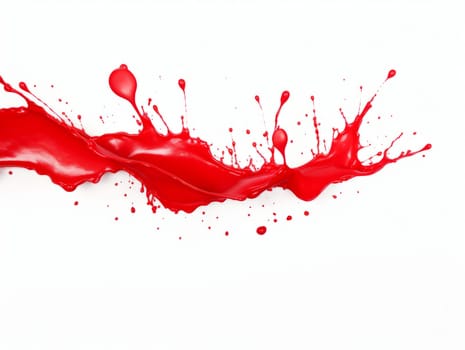 red paint splash on white background with drops and paint trail