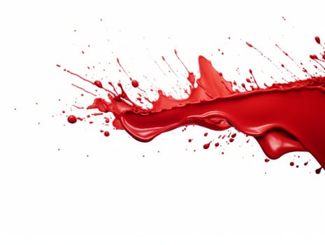 red paint splash on white background with drops and paint trail