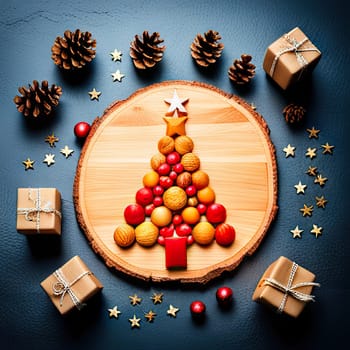 Christmas Ornaments Tree On Wood