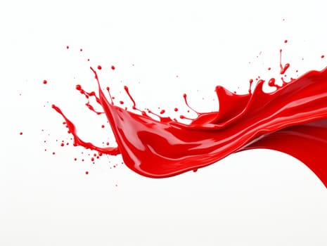 red paint splash on white background with drops and paint trail