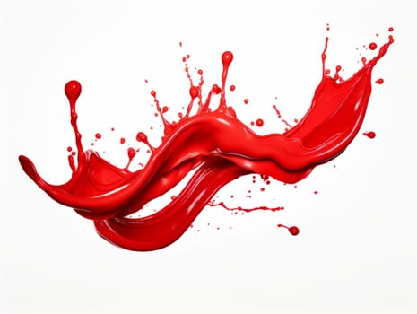 red paint splash on white background with drops and paint trail