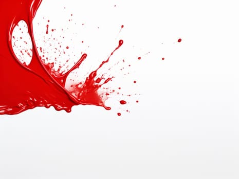 red paint splash on white background with drops and paint trail