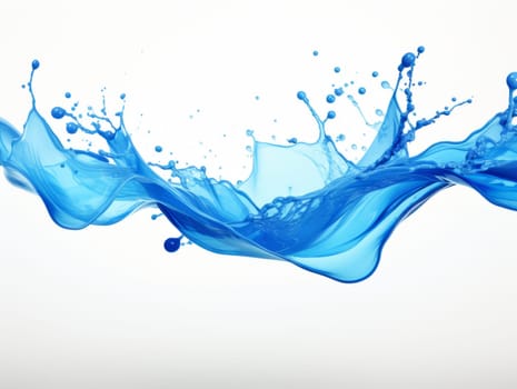 blue paint splash on white background with drops and paint trail