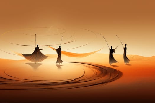 In the enchanting world of fantasy, there exist mystical beings known as whirling sand dervishes.