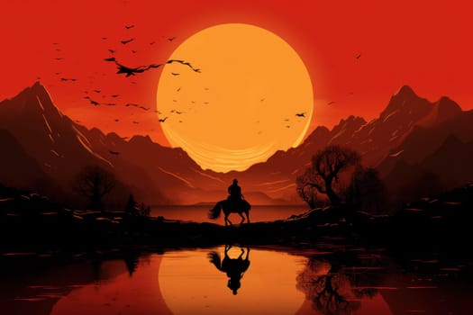 An awe-inspiring portrayal of fabled phoenix riders, gracefully soaring through the skies astride magnificent fiery avian creatures.