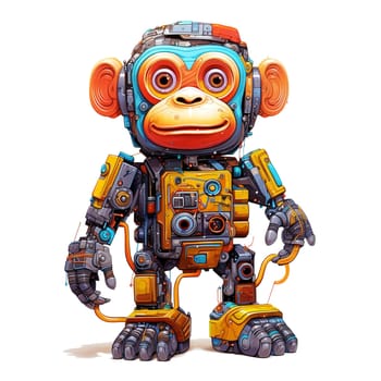 Cartoon monkey robots. T-Shirt, Sticker. Funny cyborg.