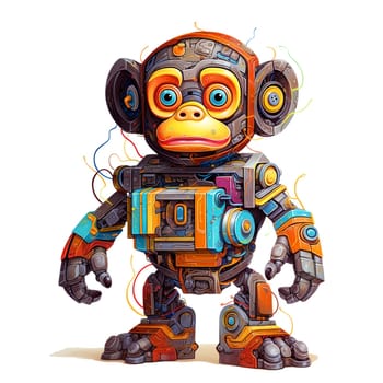 Cartoon monkey robots. T-Shirt, Sticker. Funny cyborg.