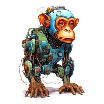 Cartoon monkey robots. T-Shirt, Sticker. Funny cyborg.