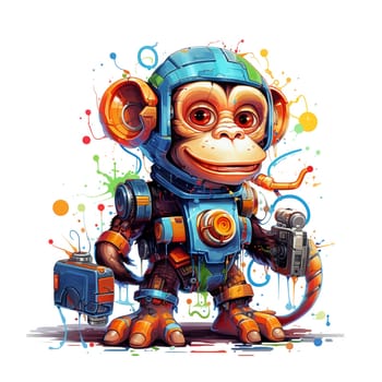 Cartoon monkey robots. T-Shirt, Sticker. Funny cyborg.