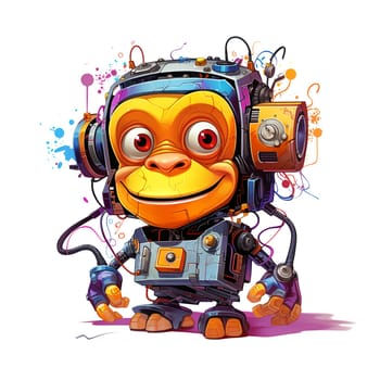 Cartoon monkey robots. T-Shirt, Sticker. Funny cyborg.