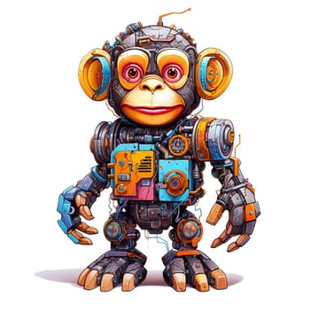 Cartoon monkey robots. T-Shirt, Sticker. Funny cyborg.