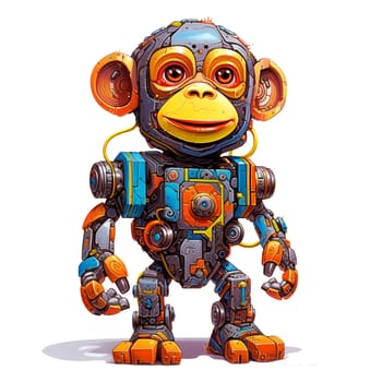 Cartoon monkey robots. T-Shirt, Sticker. Funny cyborg.