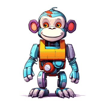 Cartoon monkey robots. T-Shirt, Sticker. Funny cyborg.