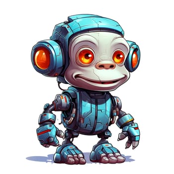 Cartoon monkey robots. T-Shirt, Sticker. Funny cyborg.