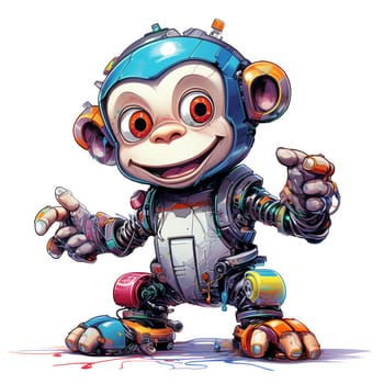 Cartoon monkey robots. T-Shirt, Sticker. Funny cyborg.