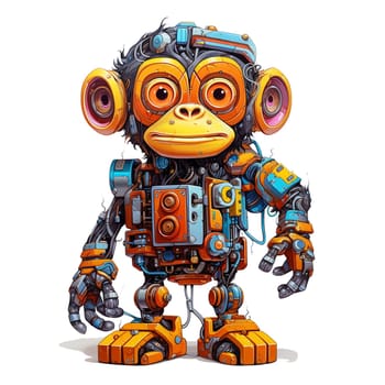 Cartoon monkey robots. T-Shirt, Sticker. Funny cyborg.