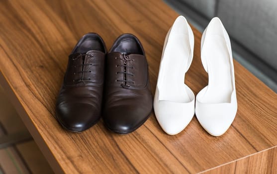 Man and woman shoes. A pair of wedding shoes