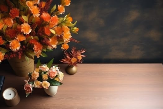 Topview office desk decorate autumn theme. Generative AI.