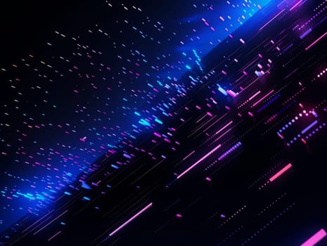 Abstract technology, blue and purple neon background of lines and dots, science and technology business concept of digital future technologies. AI