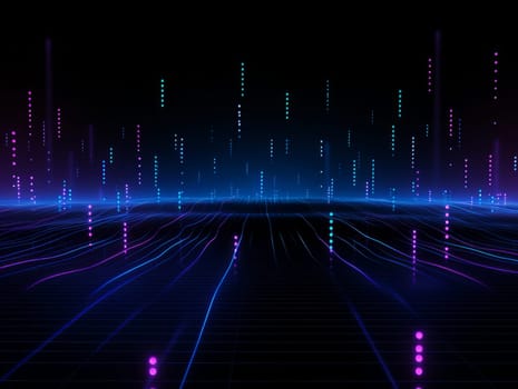 Abstract technology, blue and purple neon background of lines and dots, science and technology business concept of digital future technologies. AI