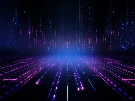 Abstract technology, blue and purple neon background of lines and dots, science and technology business concept of digital future technologies. AI