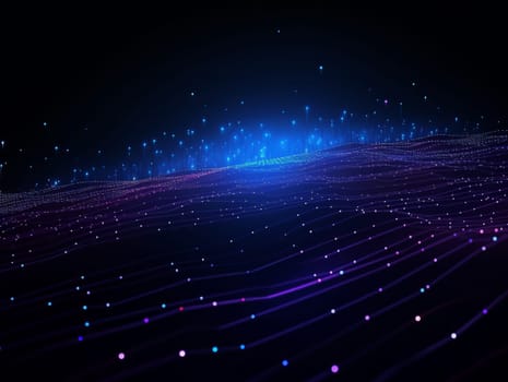 Abstract technology, blue and purple neon background of lines and dots, science and technology business concept of digital future technologies. AI