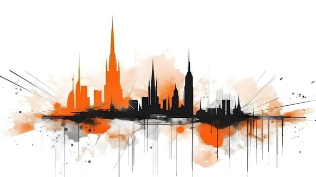 A dynamic depiction of a modern city skyline, with orange and black colors - AI Generative