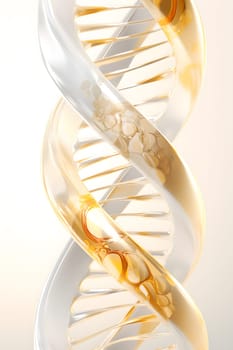 A dazzling and intricate golden and silver DNA strand, shot through radiant light, conjuring visions of scientific discovery and medical marvels - AI generative