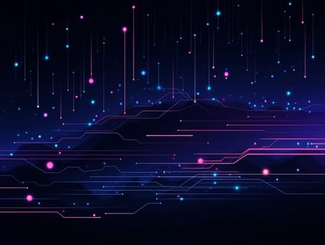 Abstract technology, blue and purple neon background of lines and dots, science and technology business concept of digital future technologies. AI