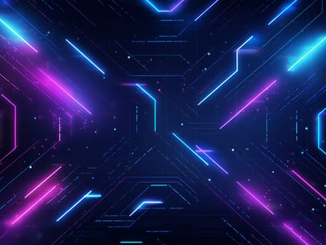 Abstract technology, blue and purple neon background of lines and dots, science and technology business concept of digital future technologies. AI