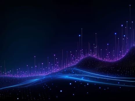 Abstract technology, blue and purple neon background of lines and dots, science and technology business concept of digital future technologies. AI