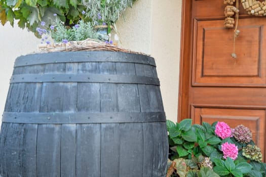 A black wine barrel. Wine concept.