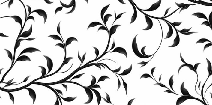 tile shape art baroque decoration abstract elegance curve pattern illustration wallpaper design floral seamless repeat ornament leaf black plant flower. Generative AI.