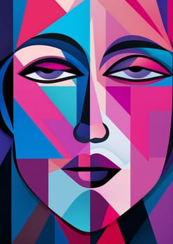 woman man health fashion graphic poster modern lifestyle face geometric cubism portrait facial abstract line creative abstract woman art cubist minimalist illustration. Generative AI.