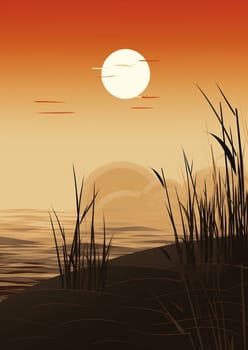 Nature sunlight sun sunset lake background beauty grass sky orange summer evening horizon dusk landscape plant sunrise silhouette morning illustration water light