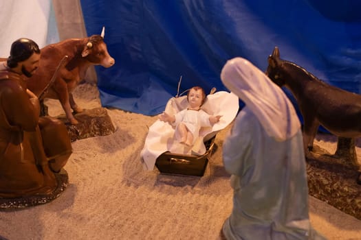 Christmas creche with Joseph Mary and small Jesus