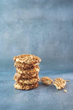 sesame sweet cookies on black background .