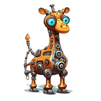 Cartoon giraffe robots. T-Shirt, Sticker. Funny cyborg. 