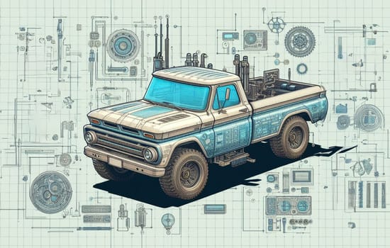 modern design render of truck pickup monster suv smart vehicle schematics illustration