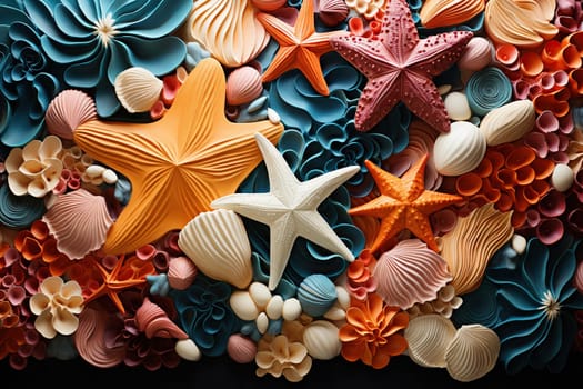 Seabed with starfish, shells, tubefish. Marine decorative set. Underwater ecosystem, aquatic natural creatures.