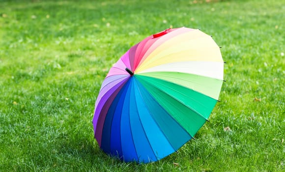 Nice Colorful umbrella on a grass outdoors