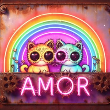 kittens in love steampunk neon valentines day illustration concept generative ai art