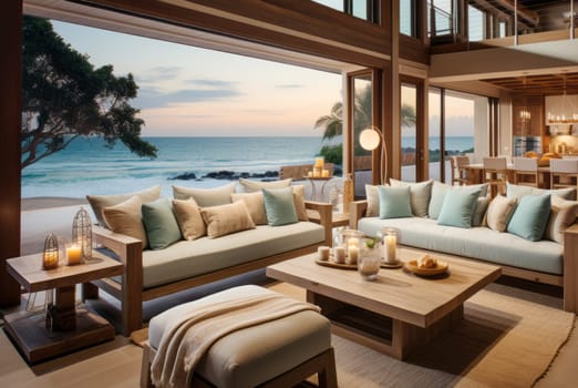 Cozy living room overlooking the sea.