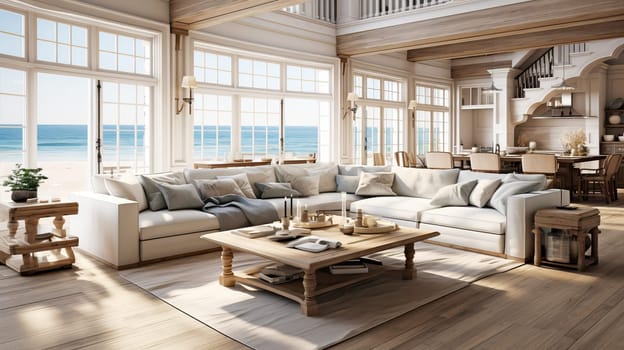 Cozy living room overlooking the sea.
