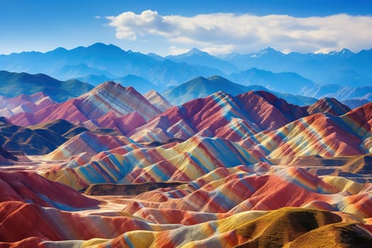 Bright multi-colored hills.