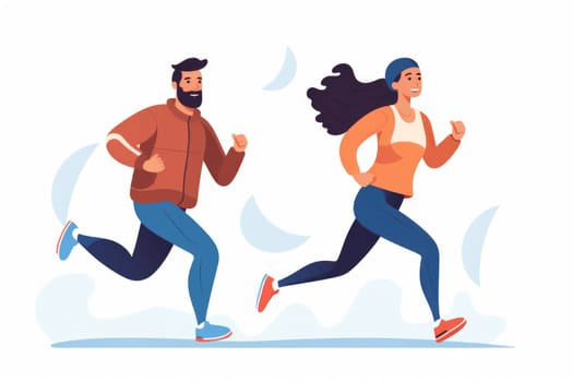 Couple running , illustration in cartoon style. AI Gnerated. High quality illustration